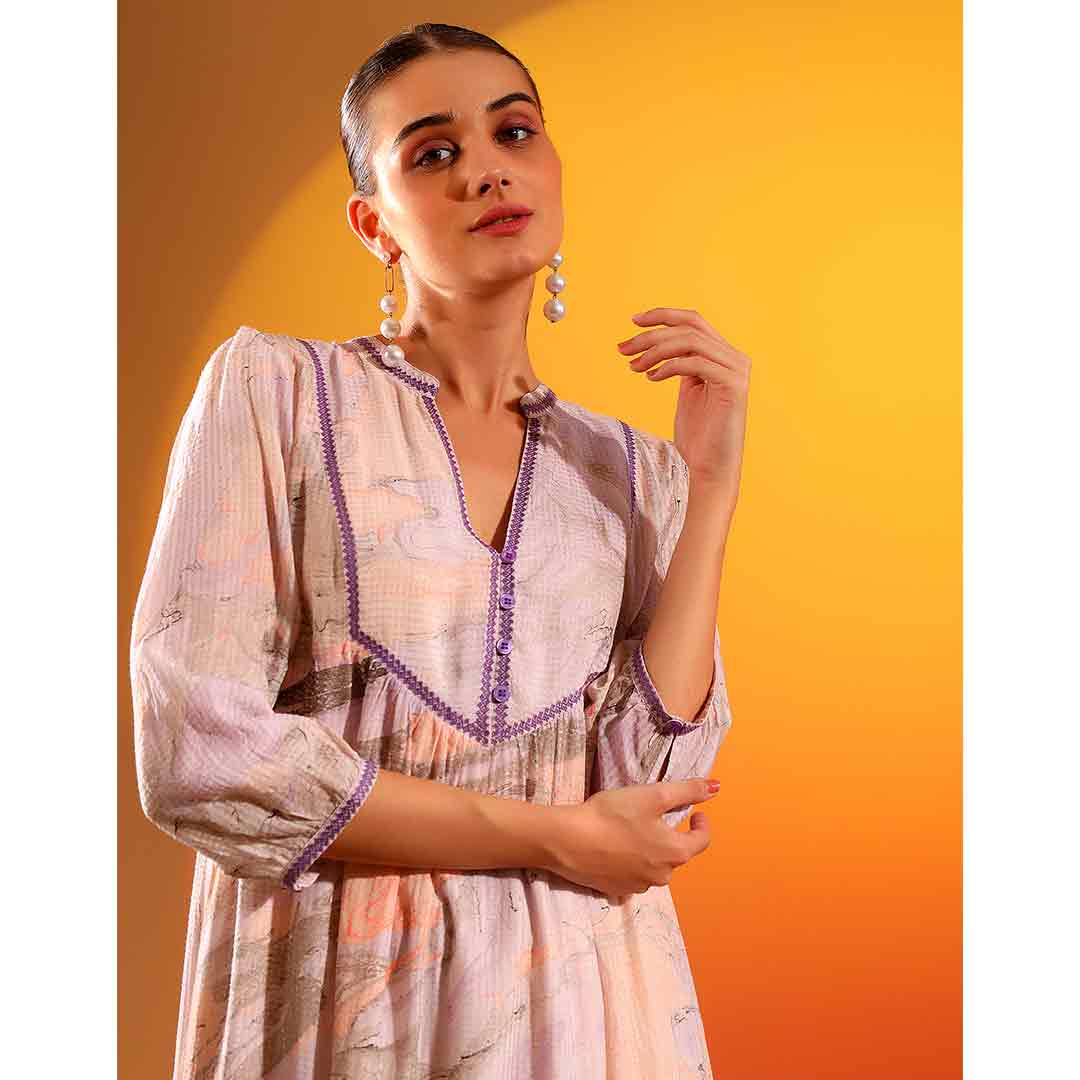 Saint Womens Lilac Marbel Dobby Maxi Dress - Image 5
