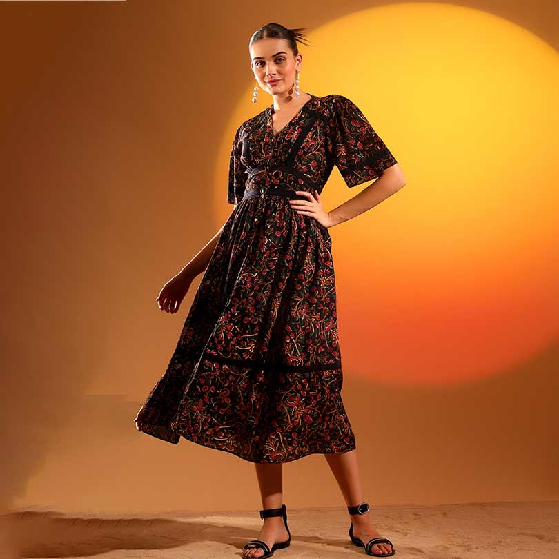 Saint Womens Onyx Printed Dobby Midi Dress - Image 2