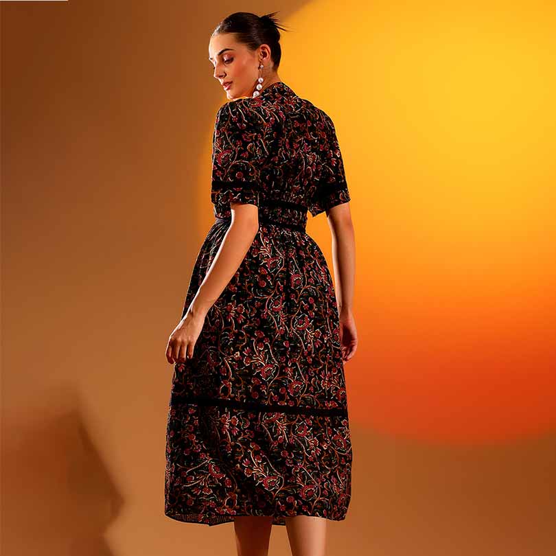 Saint Womens Onyx Printed Dobby Midi Dress - Image 3