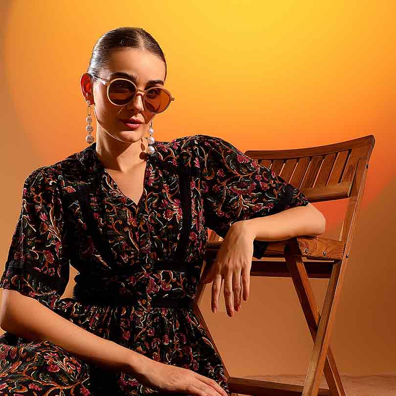 Saint Womens Onyx Printed Dobby Midi Dress - Image 4