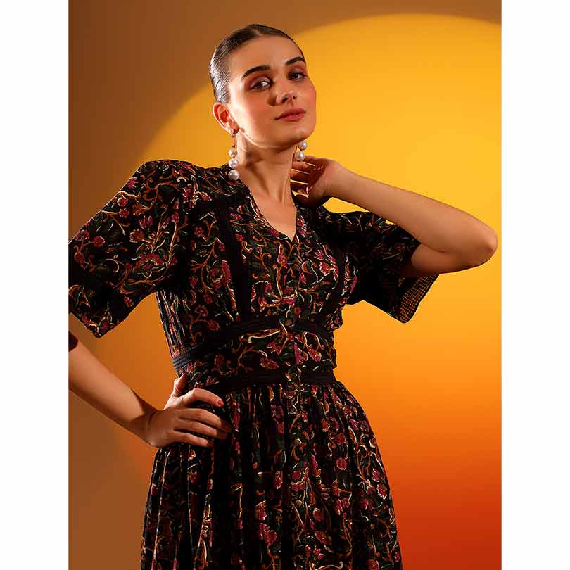Saint Womens Onyx Printed Dobby Midi Dress - Image 5