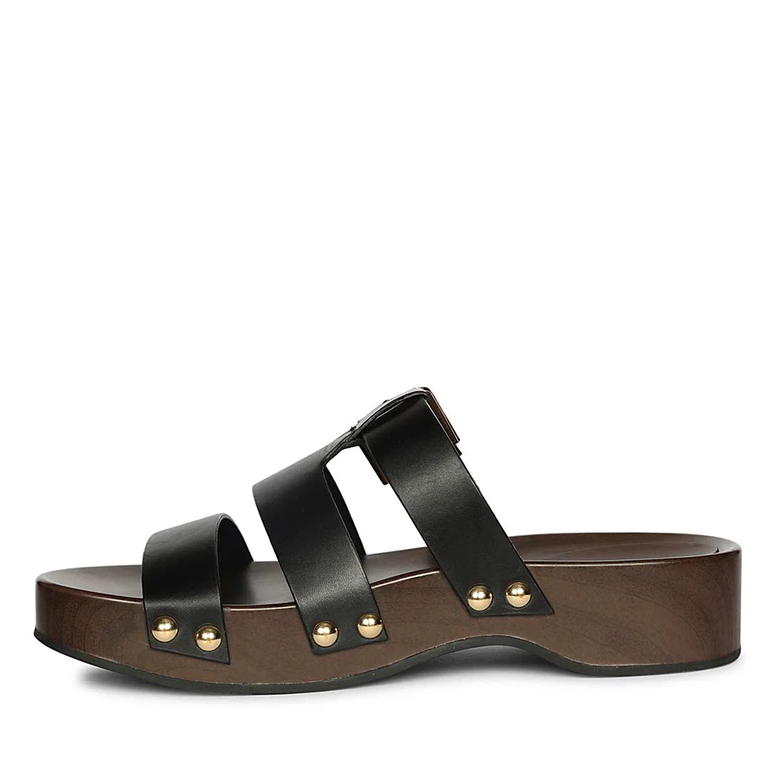 Saint Valene Buckle Black Leather Platform Sandals - Image 3
