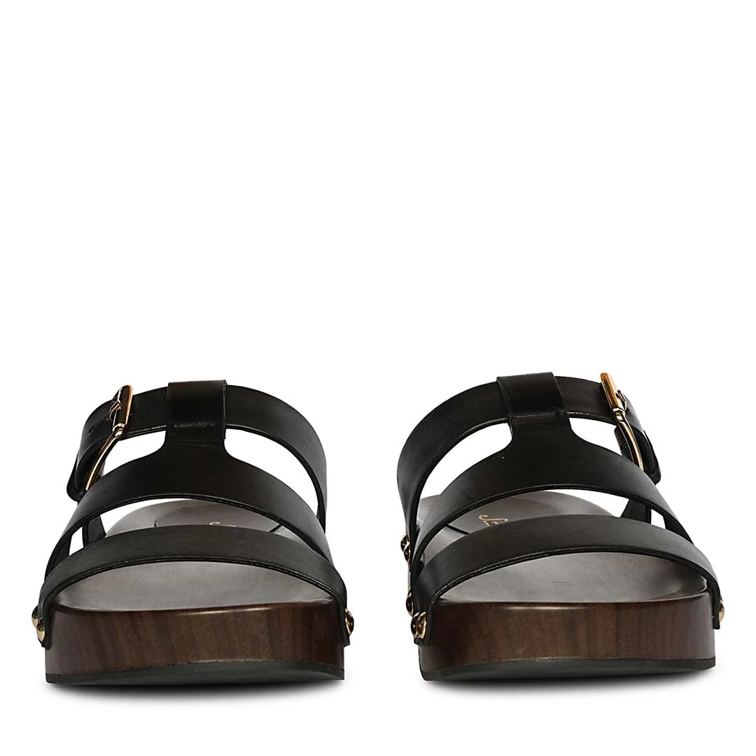 Saint Valene Buckle Black Leather Platform Sandals - Image 4