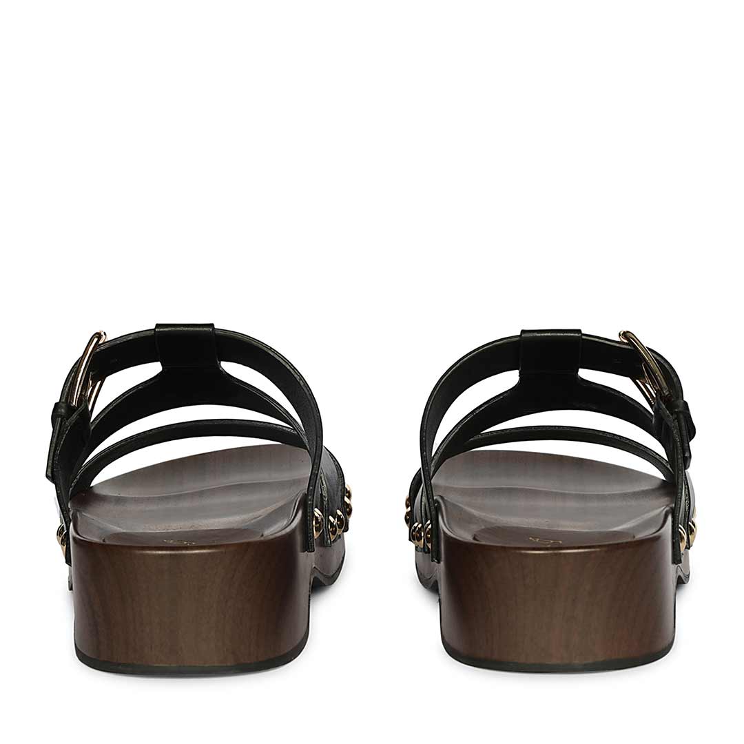 Saint Valene Buckle Black Leather Platform Sandals - Image 5