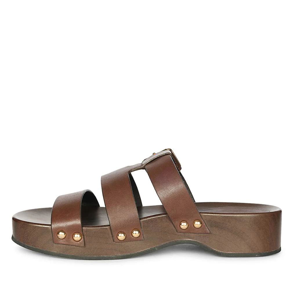 Saint Valene Buckle Brown Leather Platform Sandals - Image 4