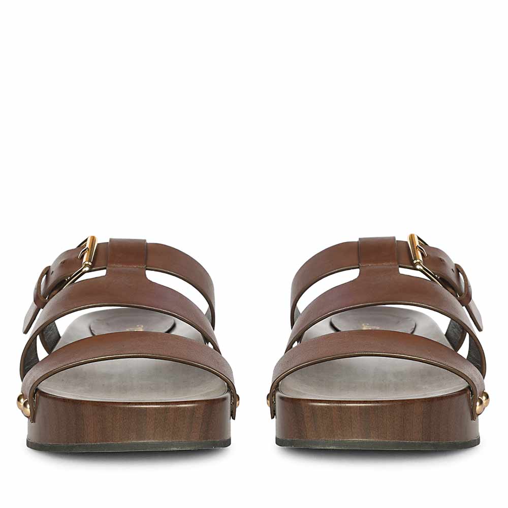 Saint Valene Buckle Brown Leather Platform Sandals - Image 5