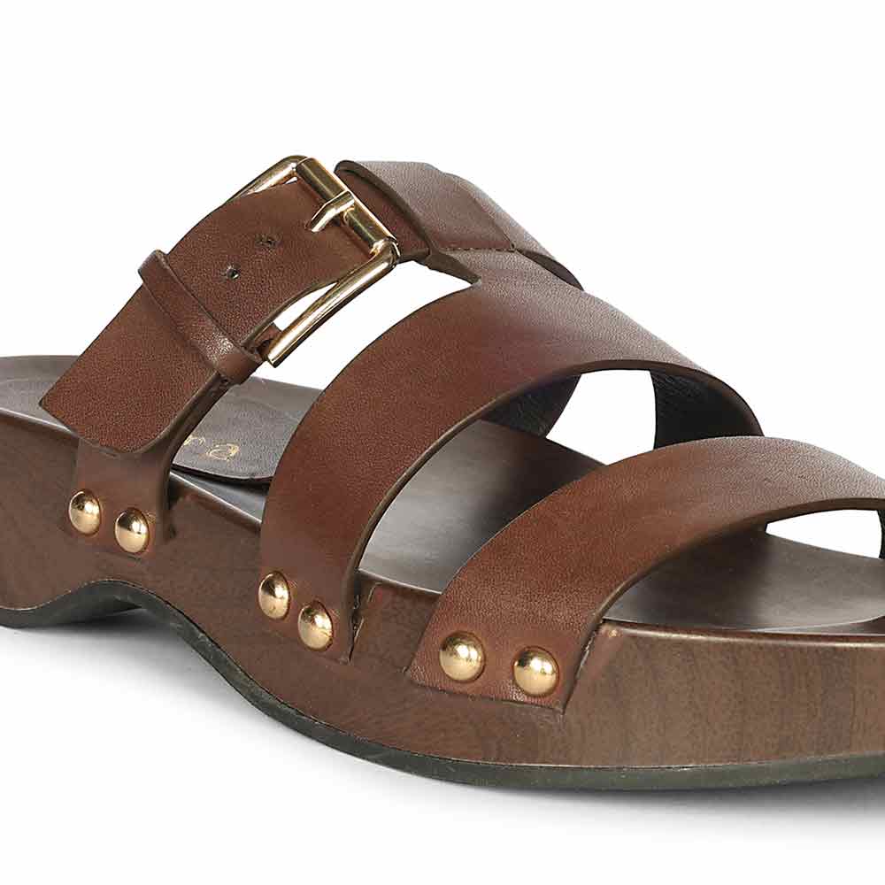 Saint Valene Buckle Brown Leather Platform Sandals - Image 8