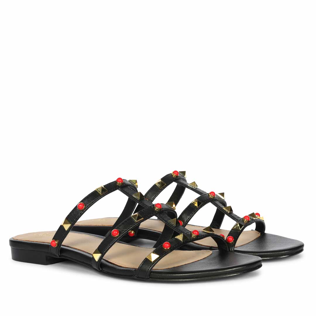Saint Valene Studded Black Leather Flats - Image 3