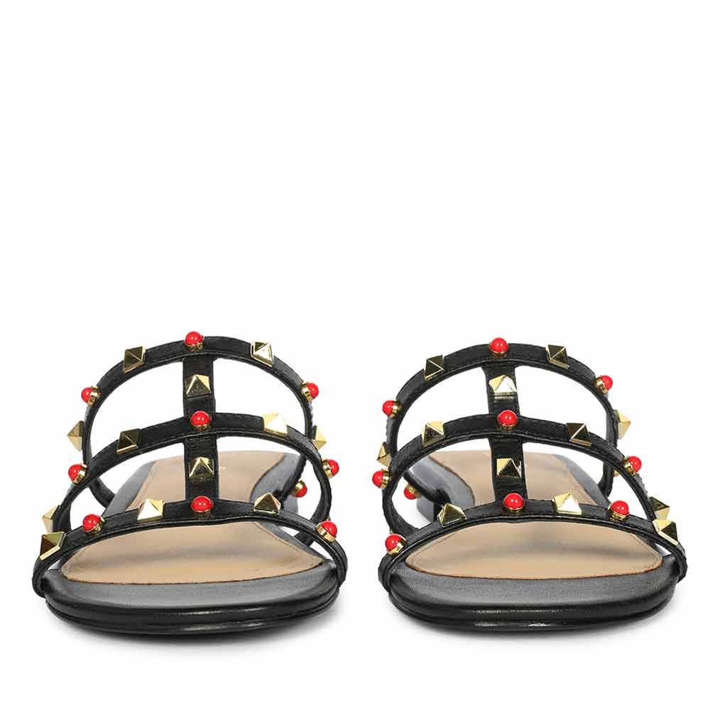 Saint Valene Studded Black Leather Flats - Image 4