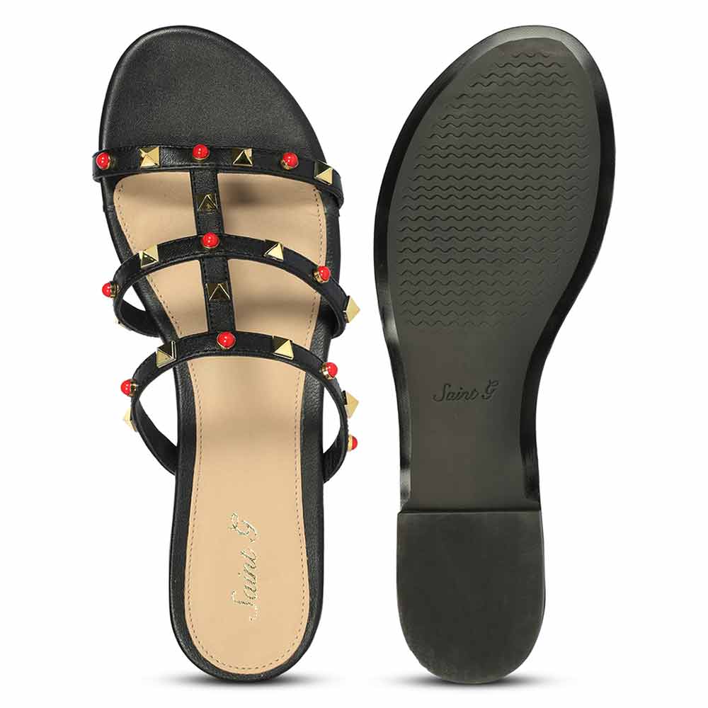 Saint Valene Studded Black Leather Flats - Image 6