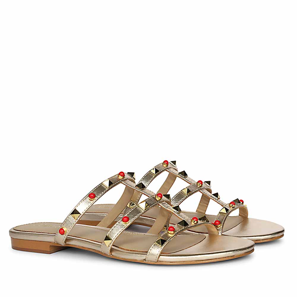 Saint Valene Studded Metallic Gold Leather Flats - Image 2