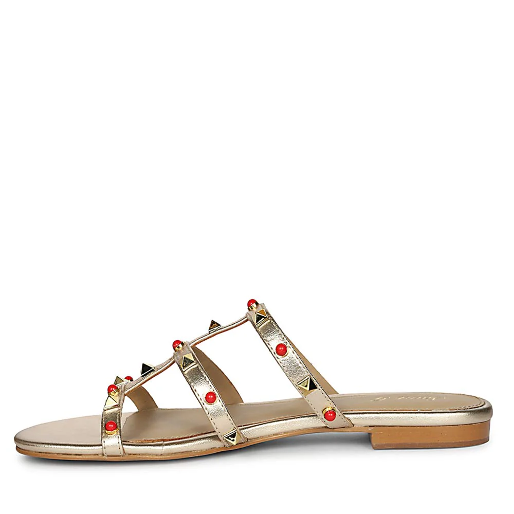 Saint Valene Studded Metallic Gold Leather Flats - Image 3