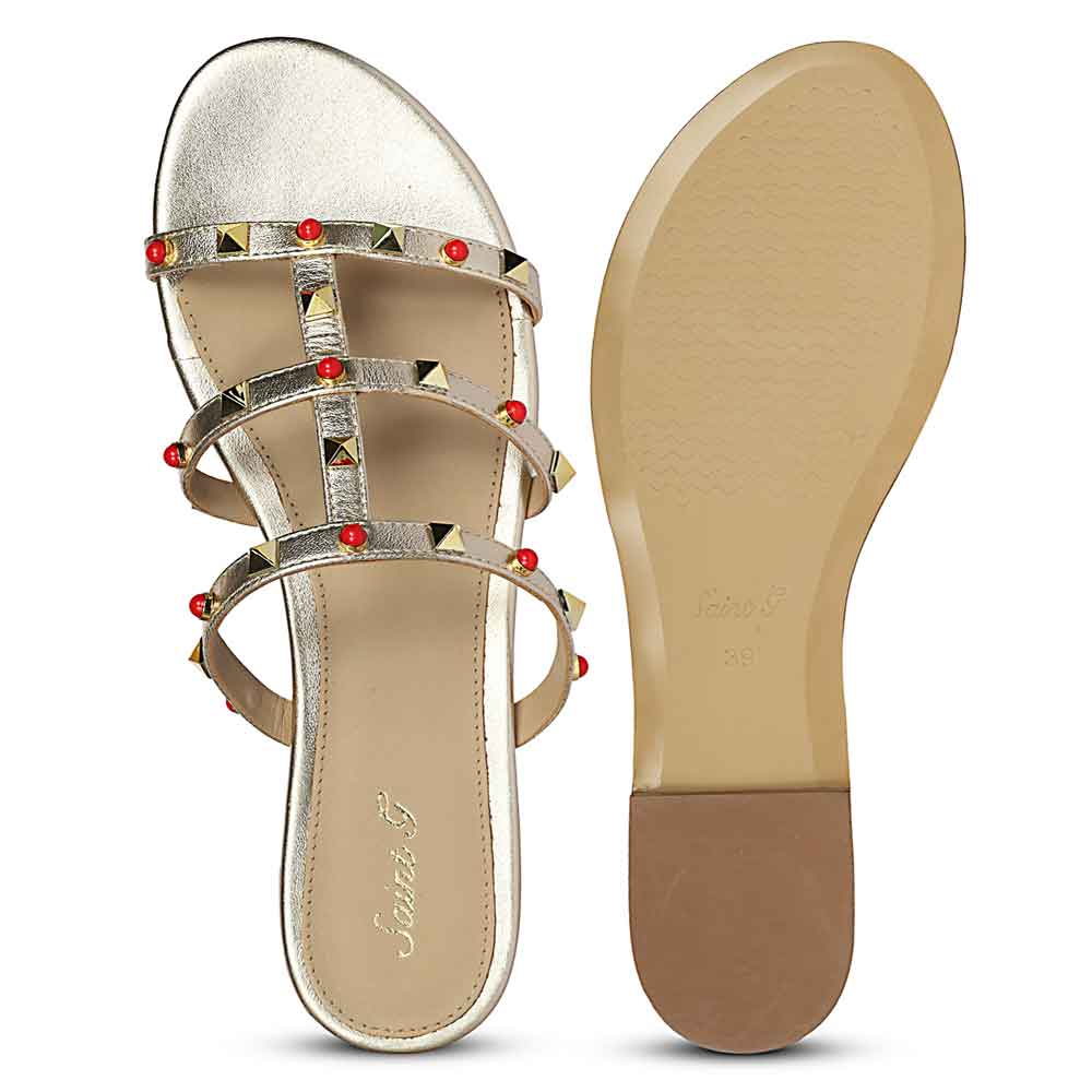 Saint Valene Studded Metallic Gold Leather Flats - Image 6