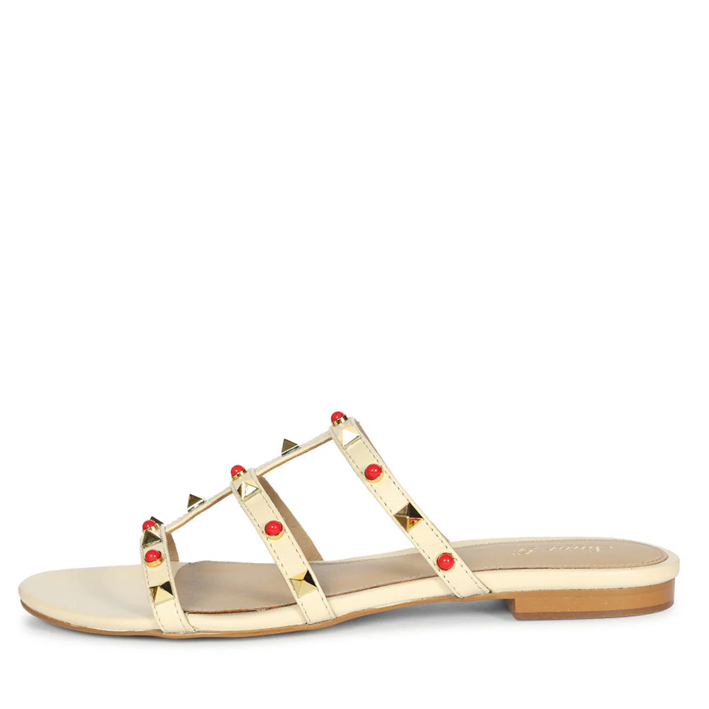 Saint Valene Studded  Off-White Leather Flats - Image 4