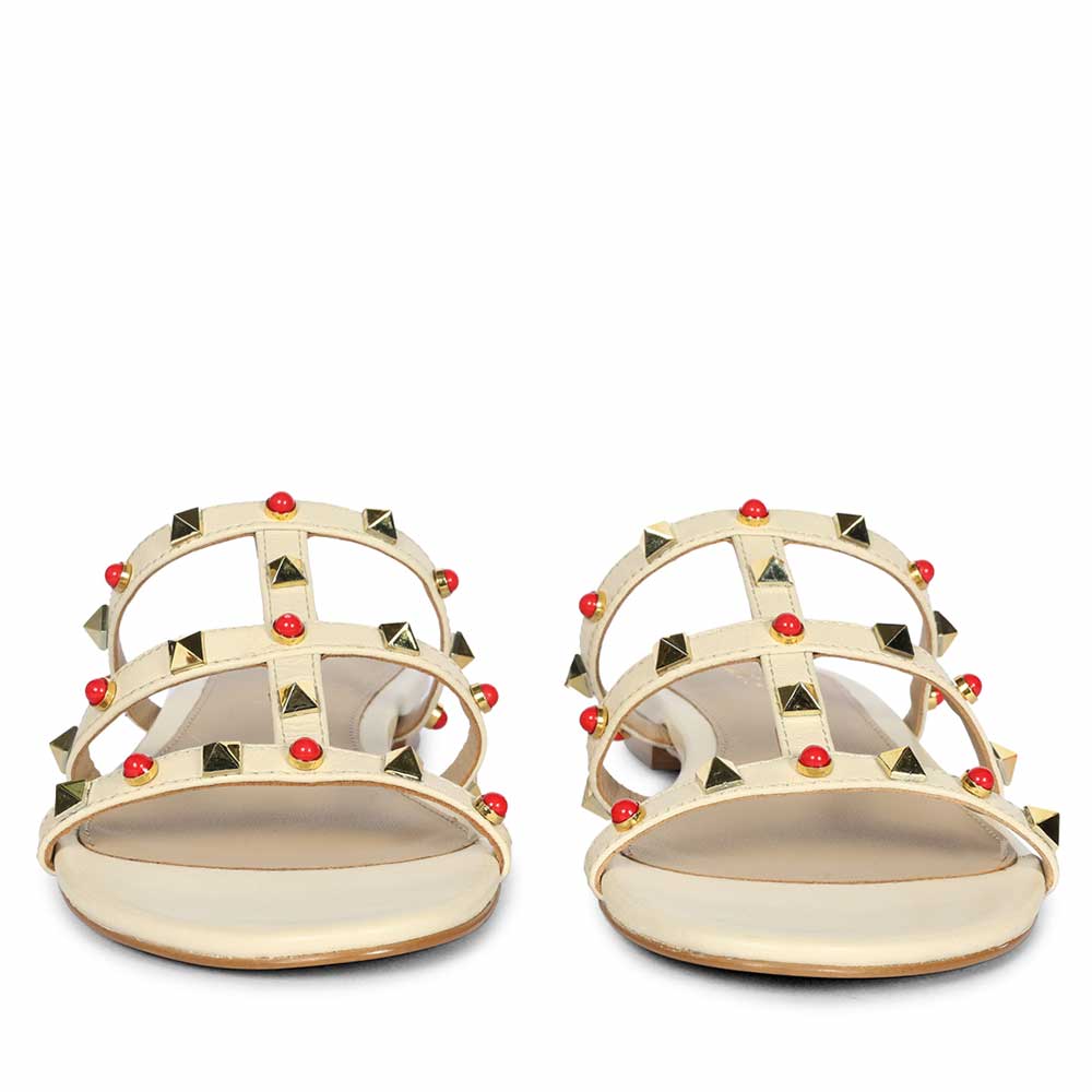 Saint Valene Studded  Off-White Leather Flats - Image 5