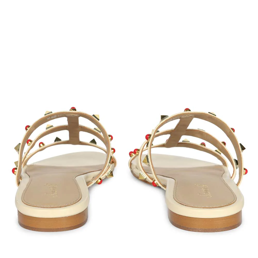 Saint Valene Studded  Off-White Leather Flats - Image 6