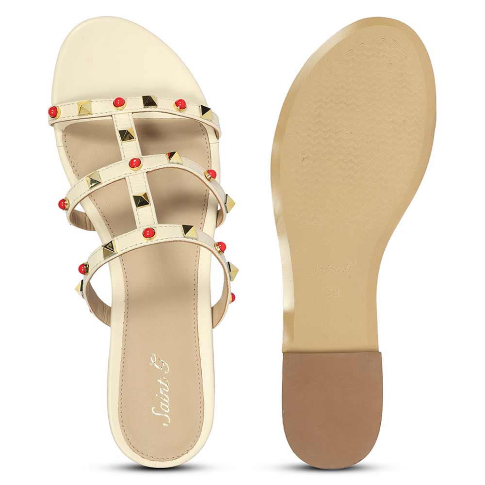 Saint Valene Studded  Off-White Leather Flats - Image 7