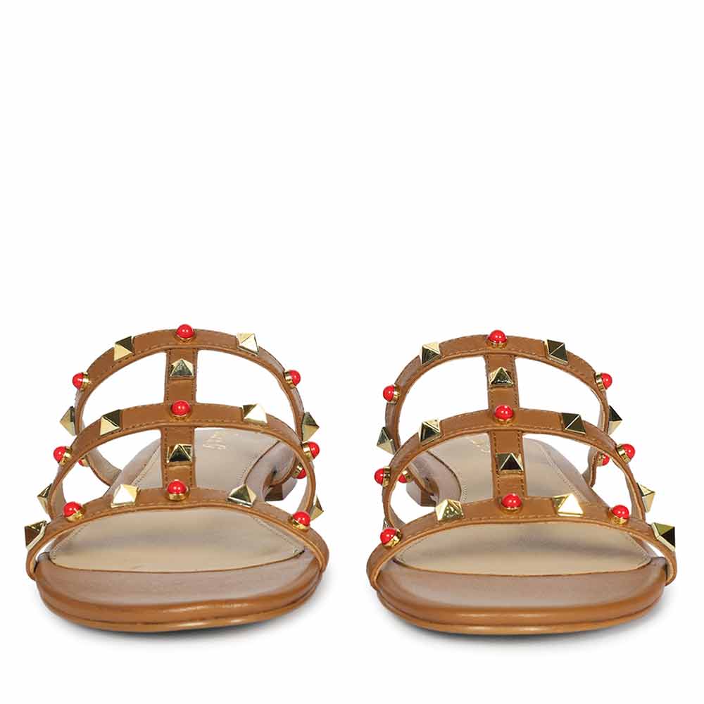 Saint Valene Studded Tan Leather Flats - Image 4