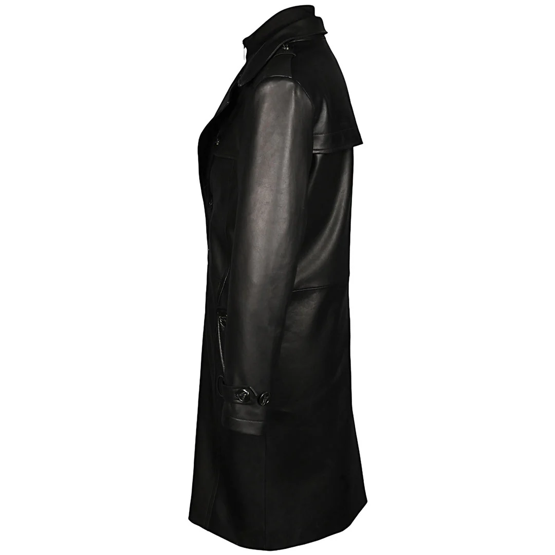 Saint Valente Full-Length Black Leather Trench Coat For Men - Image 5