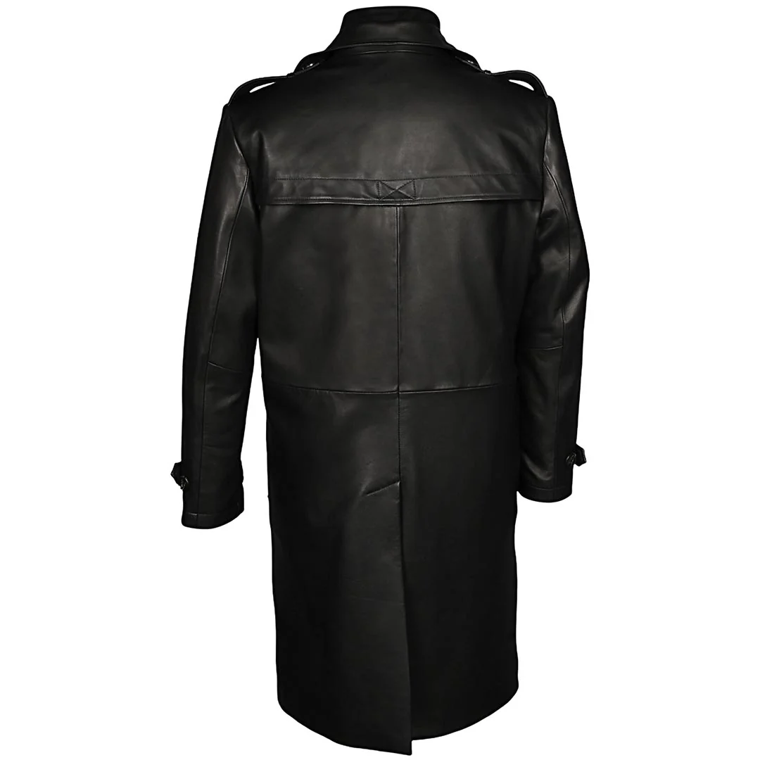 Saint Valente Full-Length Black Leather Trench Coat For Men - Image 6