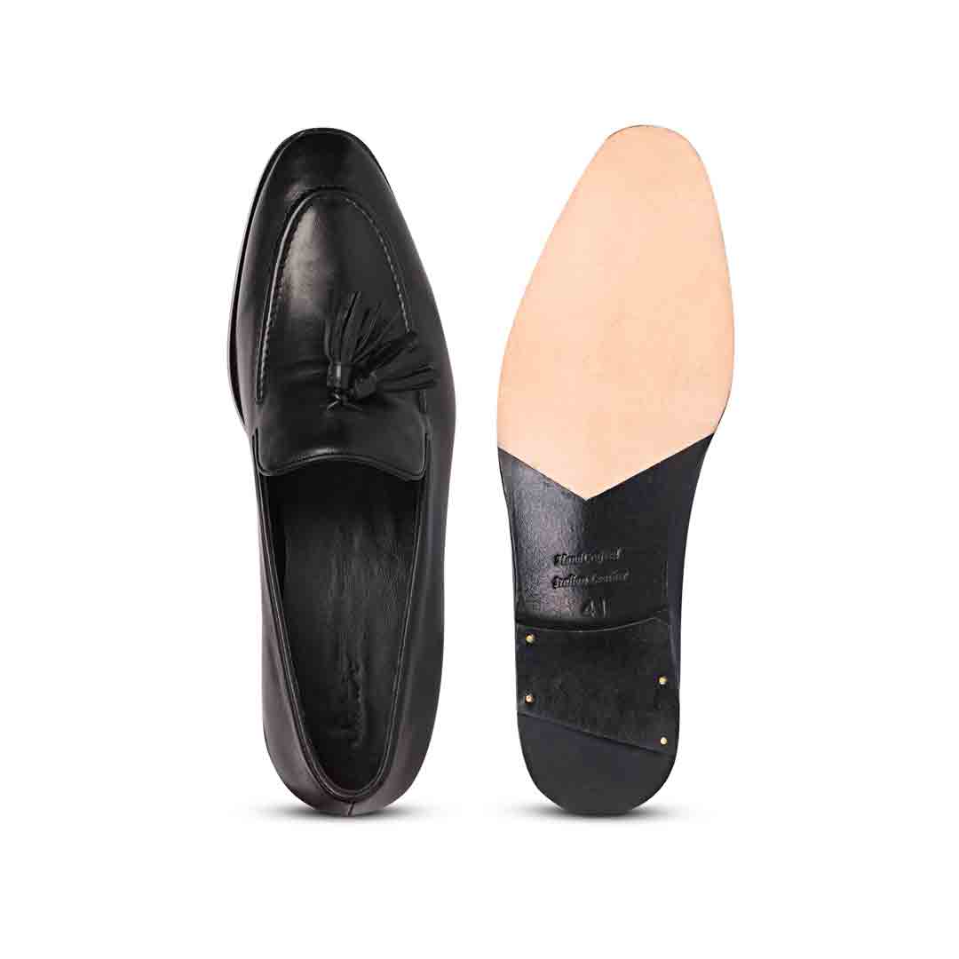 Saint Valentin Black Crust Leather Tassel Moccasins - Image 6