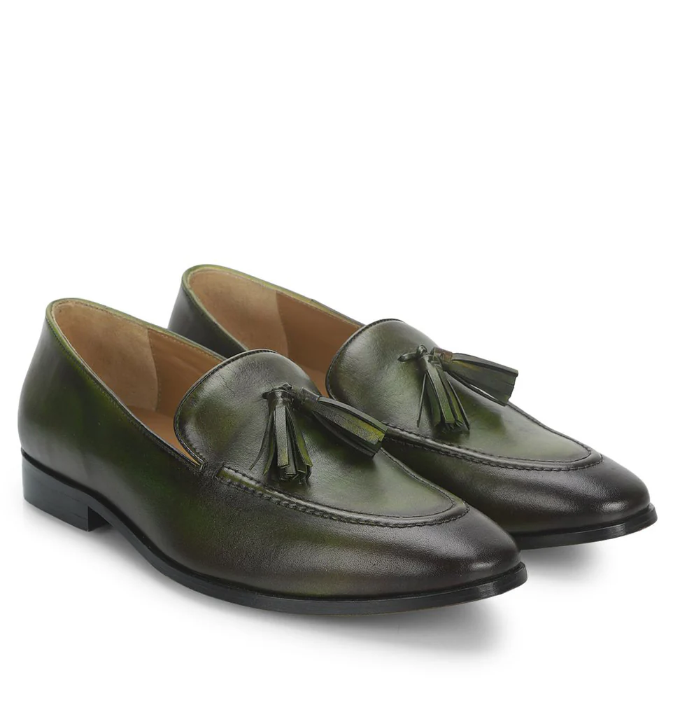 Saint Valentin Olive Leather Tassel Moccasins - Image 3