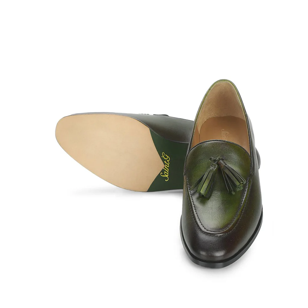 Saint Valentin Olive Leather Tassel Moccasins - Image 4