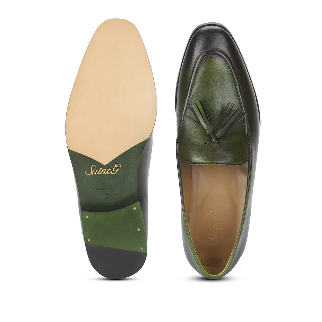 Saint Valentin Olive Leather Tassel Moccasins - Image 8