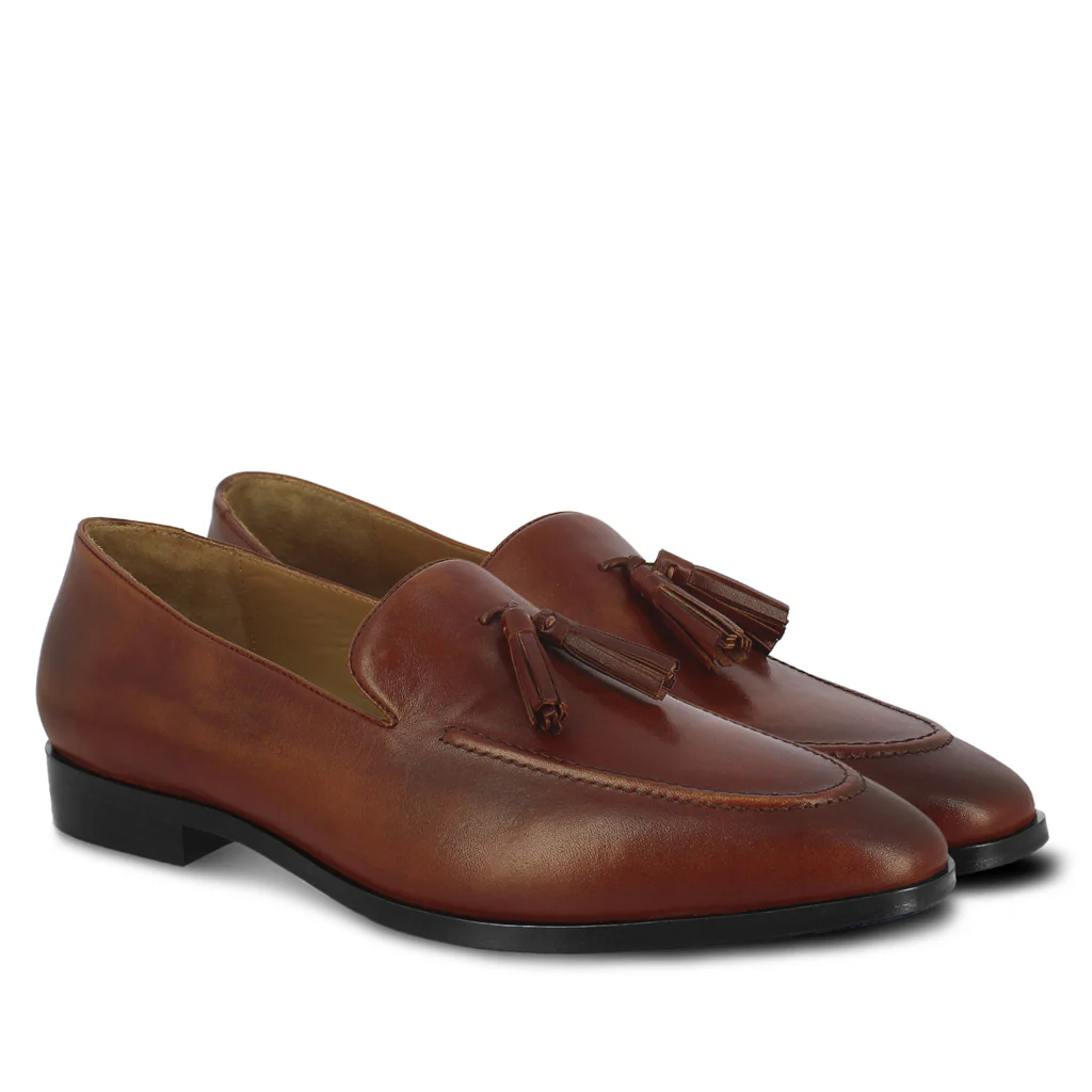 Saint Valentin Tan Leather Tassel Moccasins - Image 3