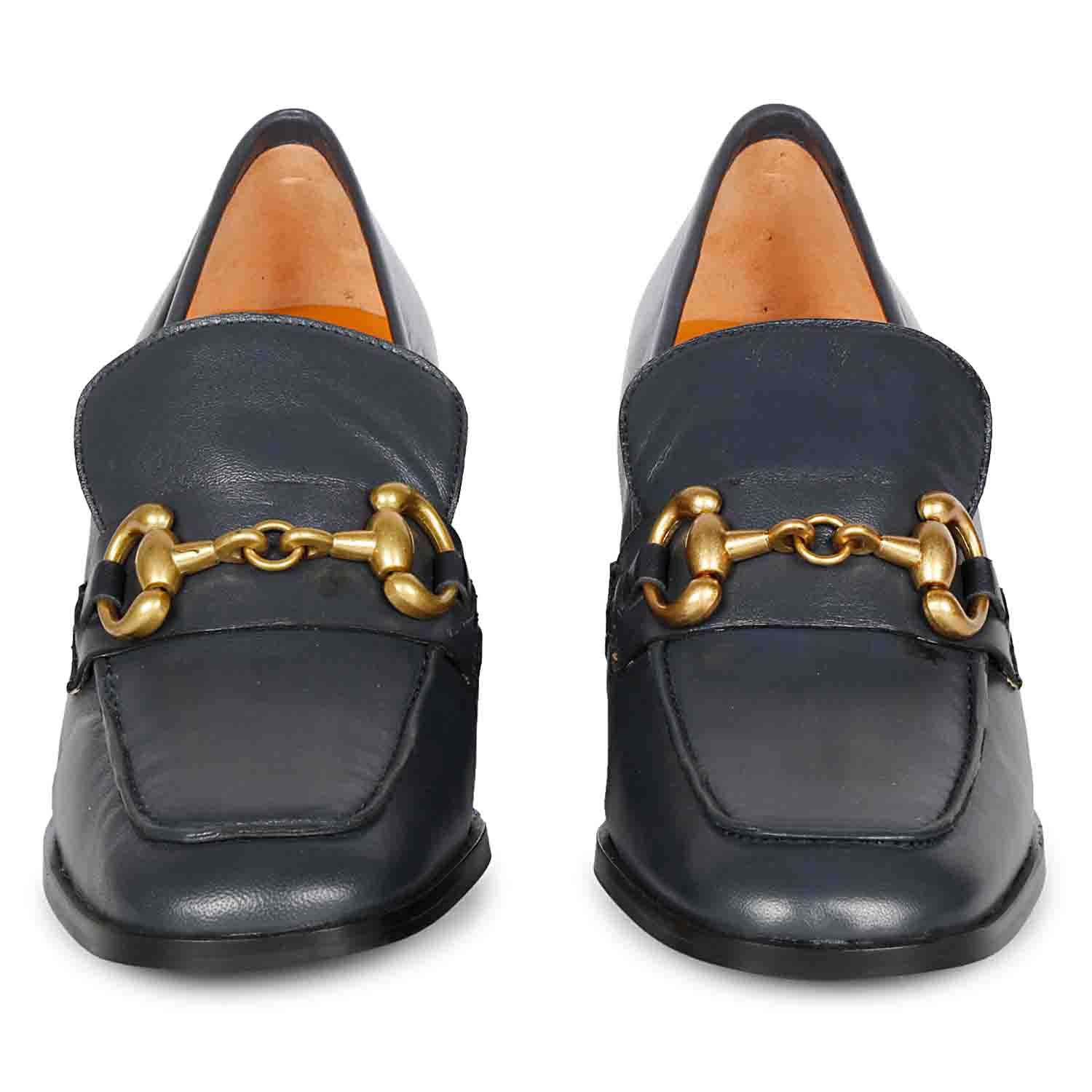 Saint Valentina Navy Leather Handcrafted Moccasins - Image 6