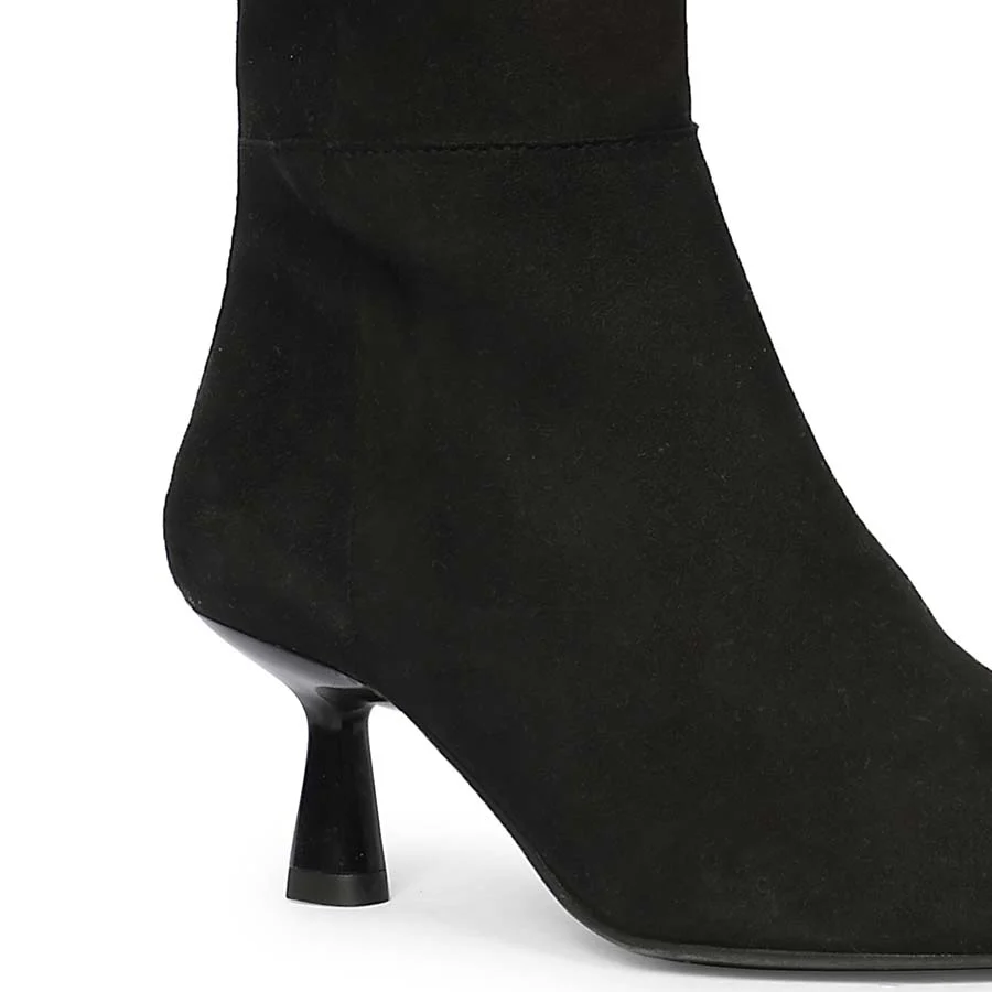 Saint Valeria Crystal Buckle Black Suede Leather Long Boots - Image 8