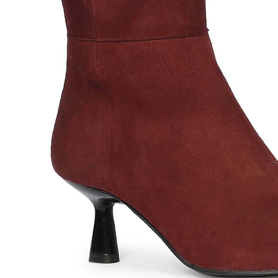 Saint Valeria Crystal Buckle Bordo Suede Leather Long Boots - Image 7