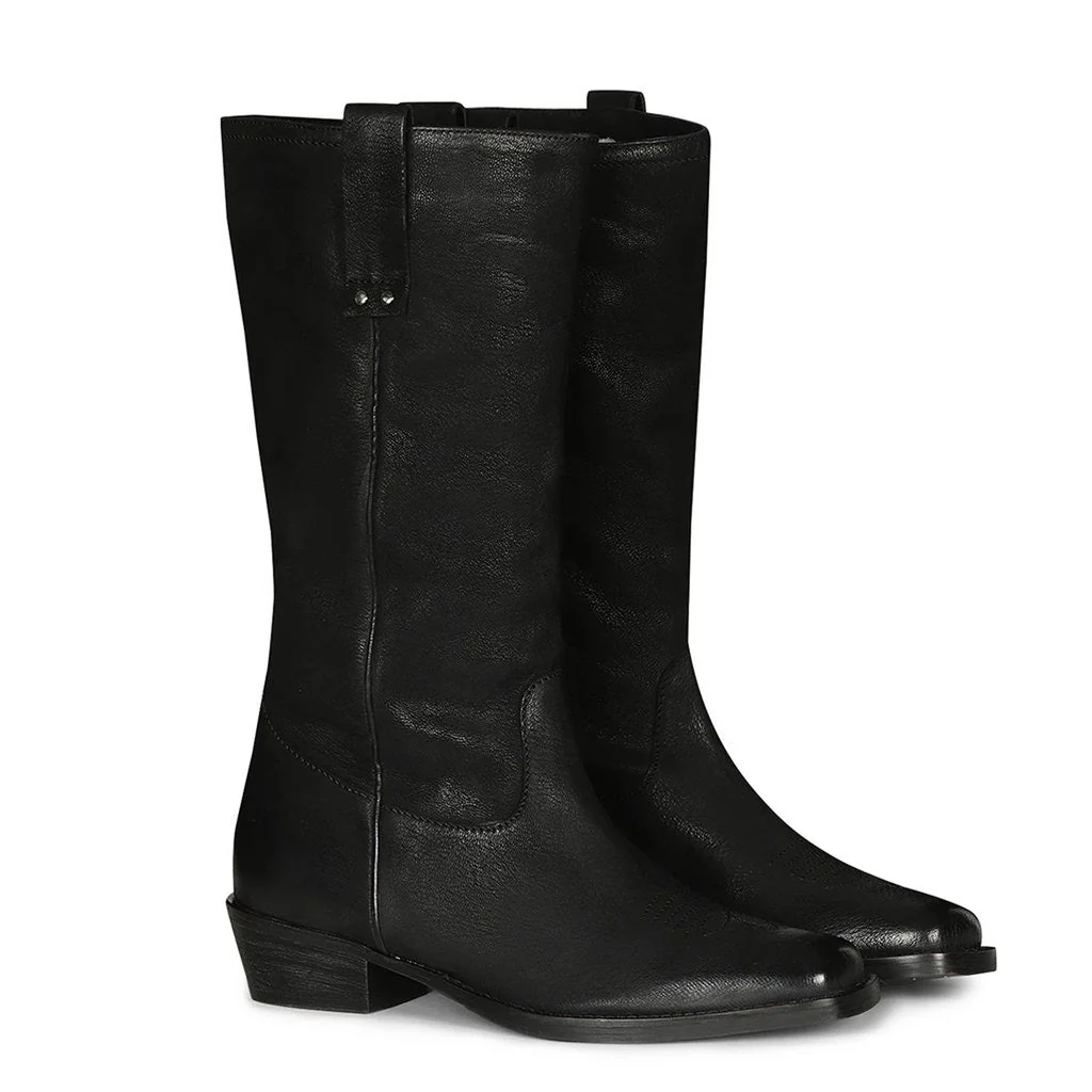 Saint Valery Black Leather Cowboy Calf Boots - Image 3