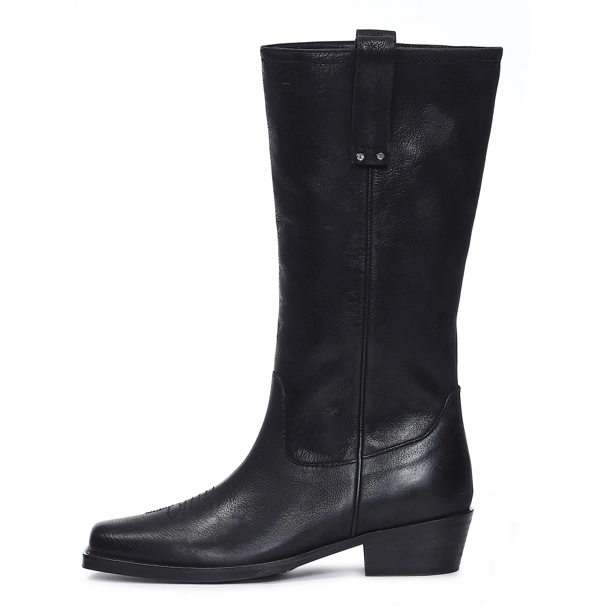 Saint Valery Black Leather Cowboy Calf Boots - Image 4