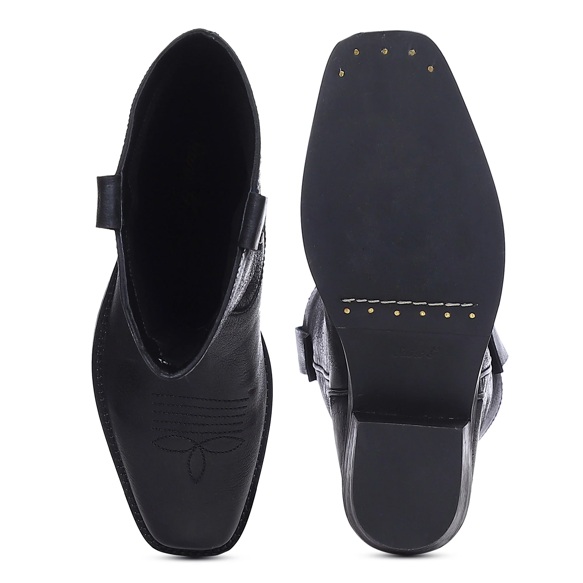 Saint Valery Black Leather Cowboy Calf Boots - Image 7
