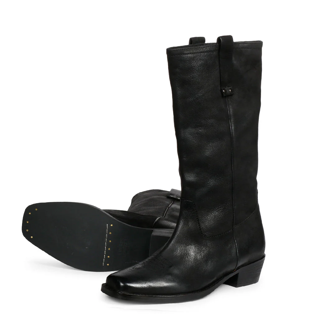 Saint Valery Black Leather Cowboy Calf Boots - Image 9