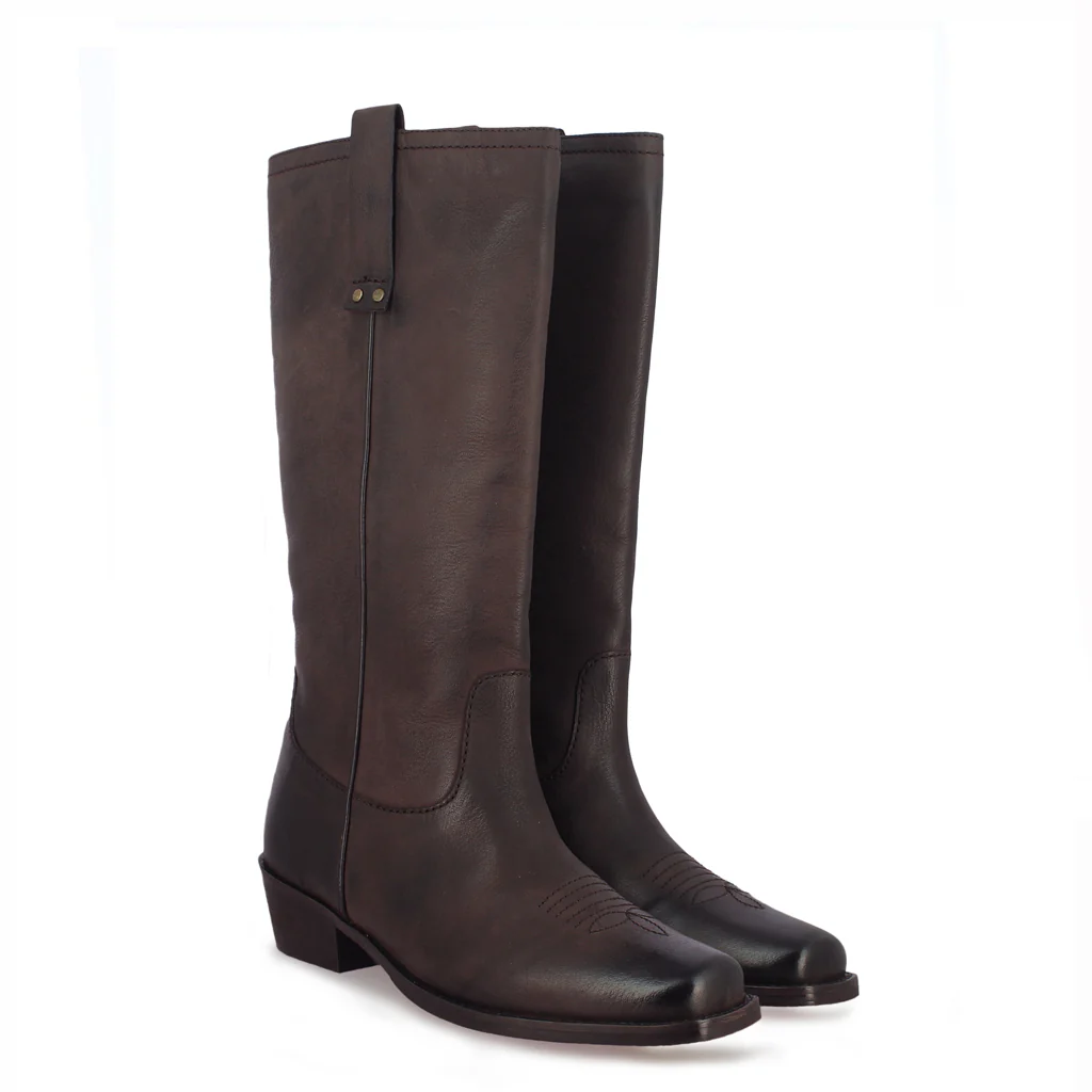Saint Valery Brown Leather Cowboy Calf Boots - Image 3