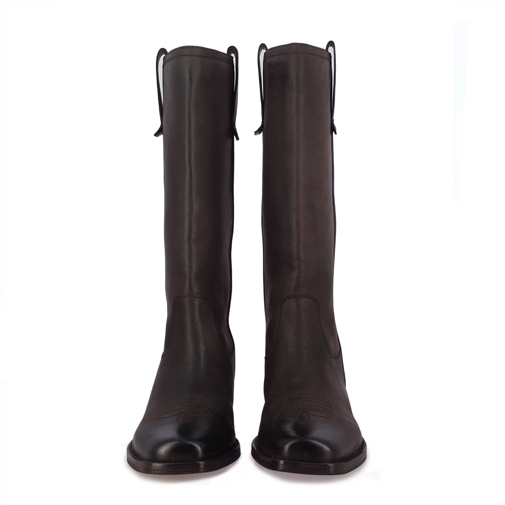 Saint Valery Brown Leather Cowboy Calf Boots - Image 5