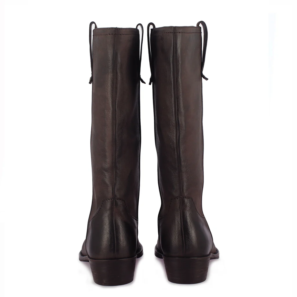 Saint Valery Brown Leather Cowboy Calf Boots - Image 6