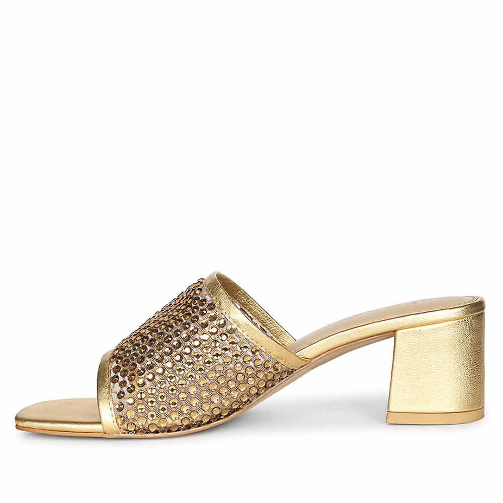 Saint Valisa Crystal Gold Leather Block Heels - Image 4