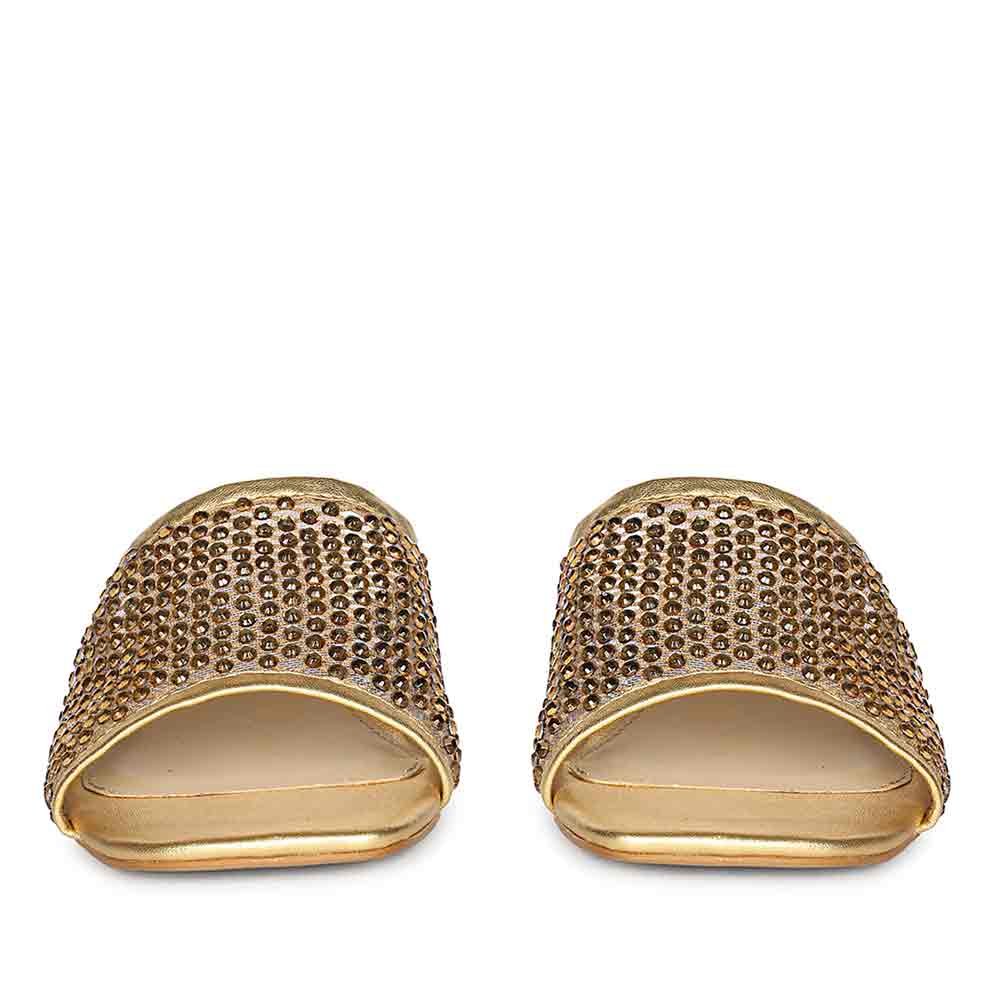 Saint Valisa Crystal Gold Leather Block Heels - Image 5