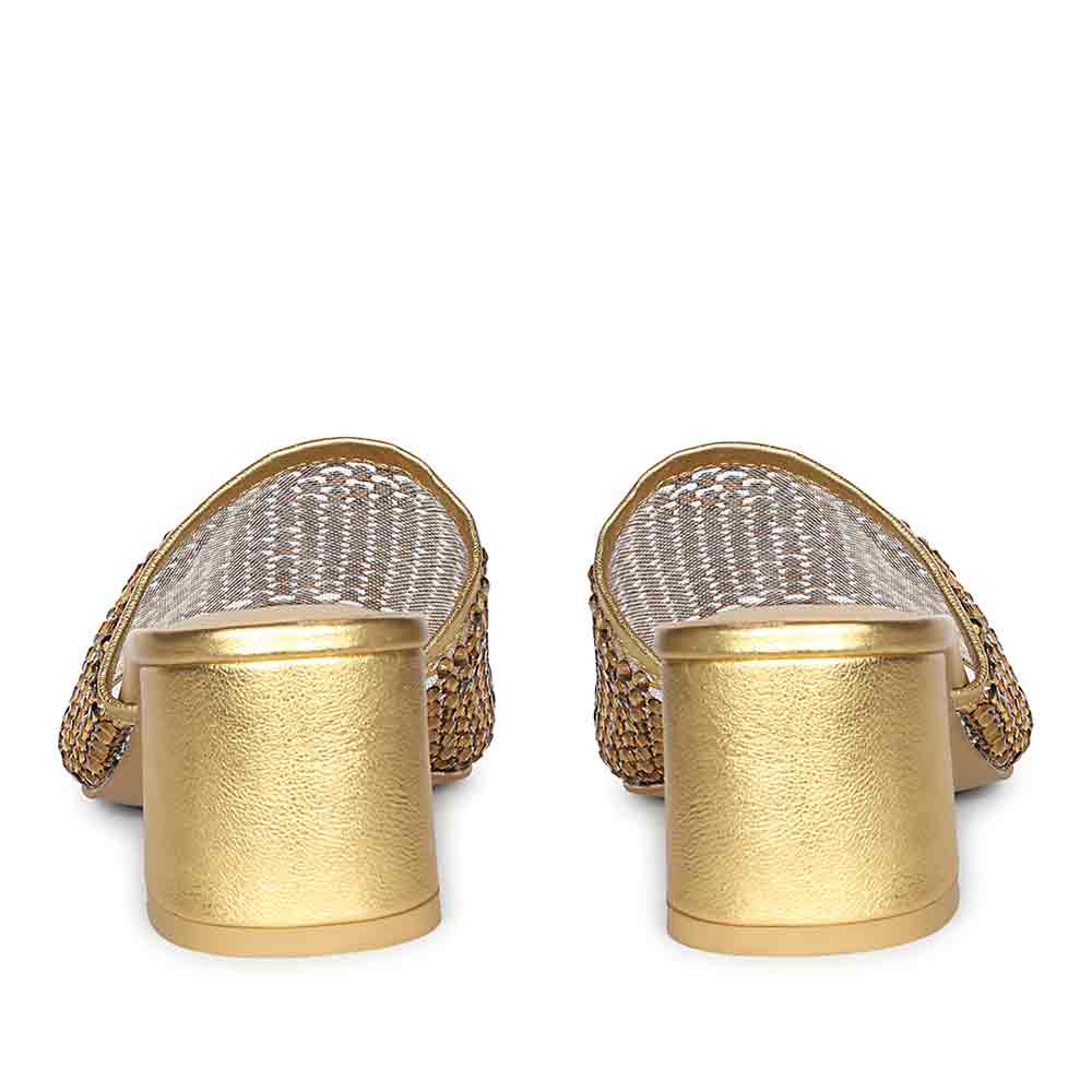 Saint Valisa Crystal Gold Leather Block Heels - Image 6