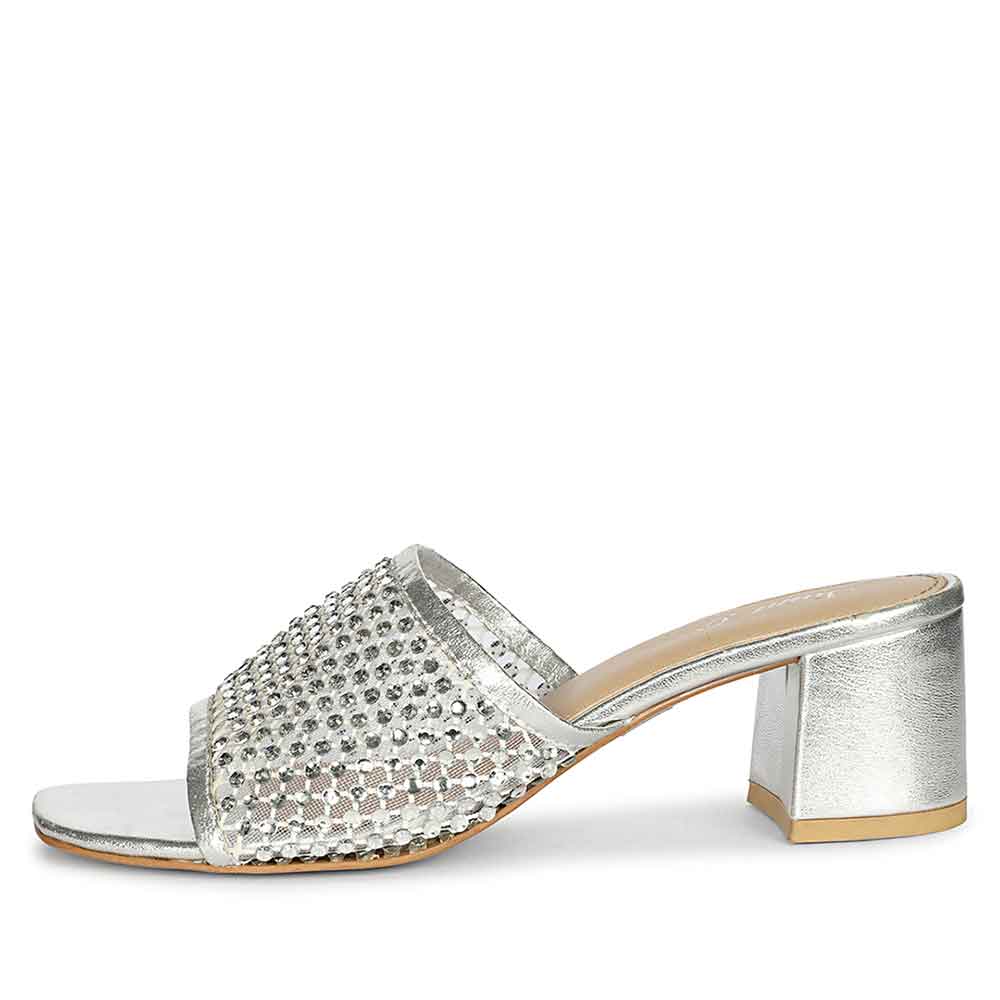 Saint Valisa Crystal Silver Leather Block Heels - Image 4