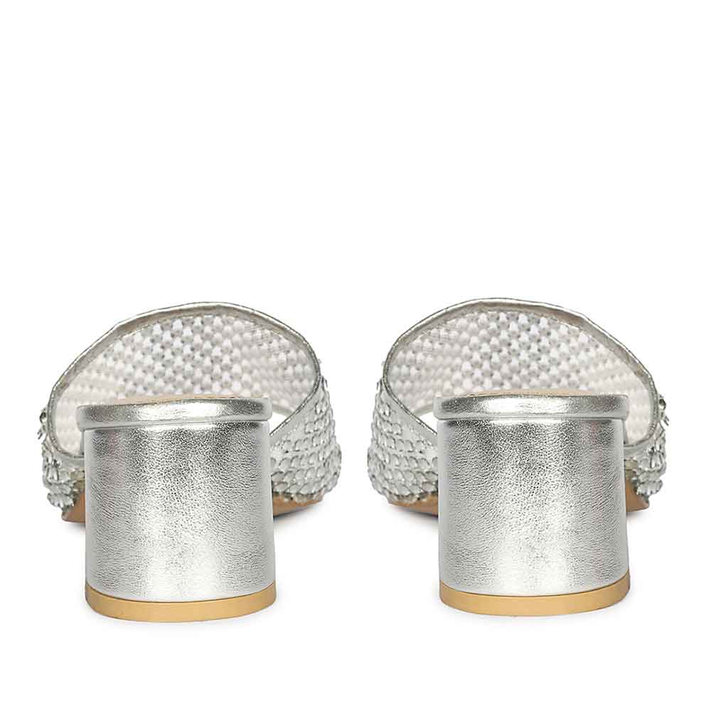 Saint Valisa Crystal Silver Leather Block Heels - Image 6