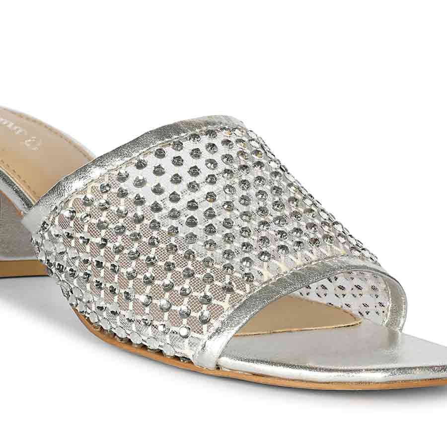 Saint Valisa Crystal Silver Leather Block Heels - Image 8