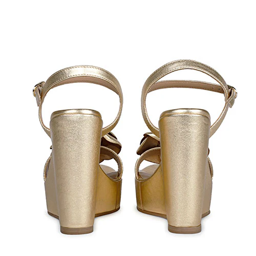 Saint Vanessa Gold Metallic Leather Floral Wedge Heels - Image 6