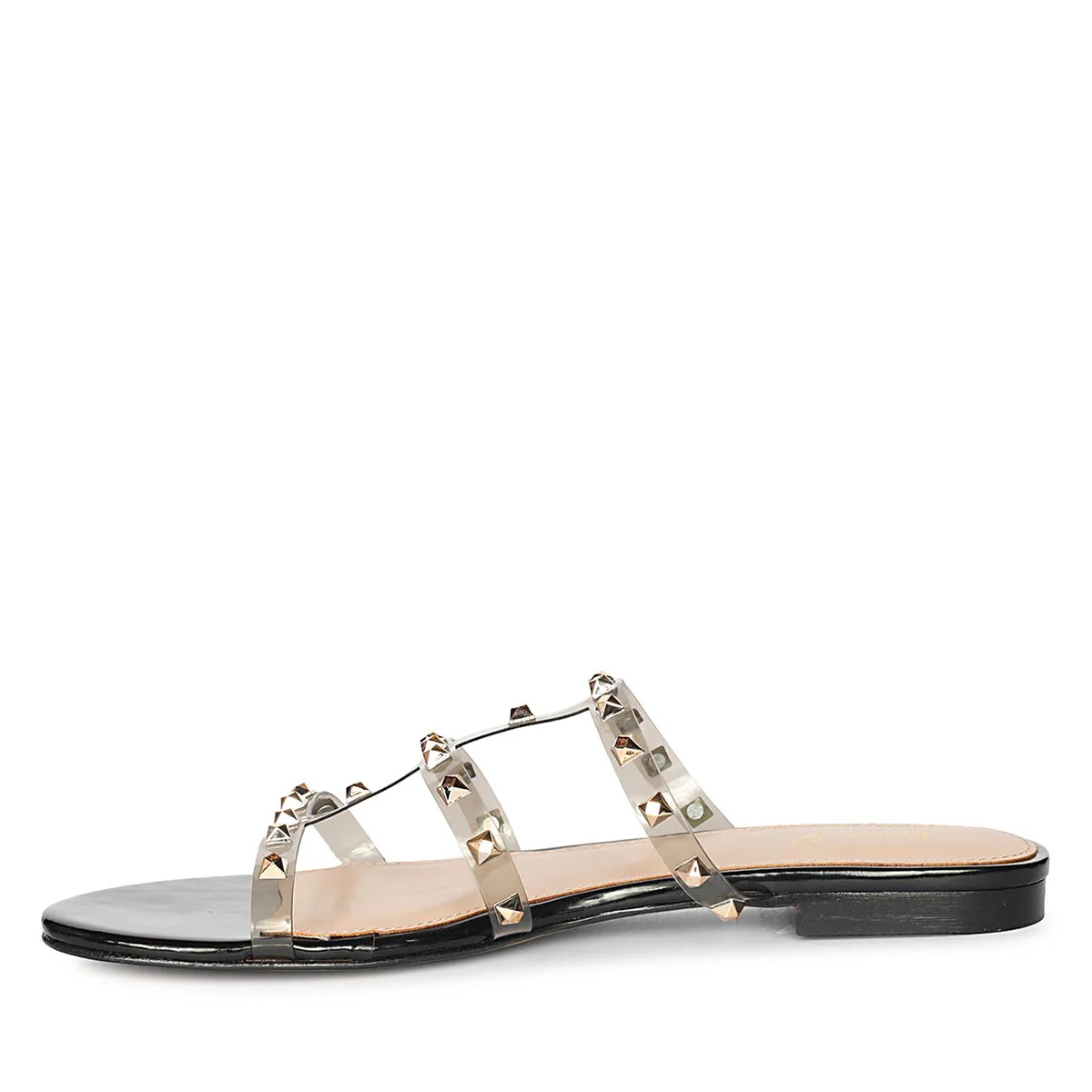 Saint Venera Metal Studded Black Vegan Leather Flats - Image 3