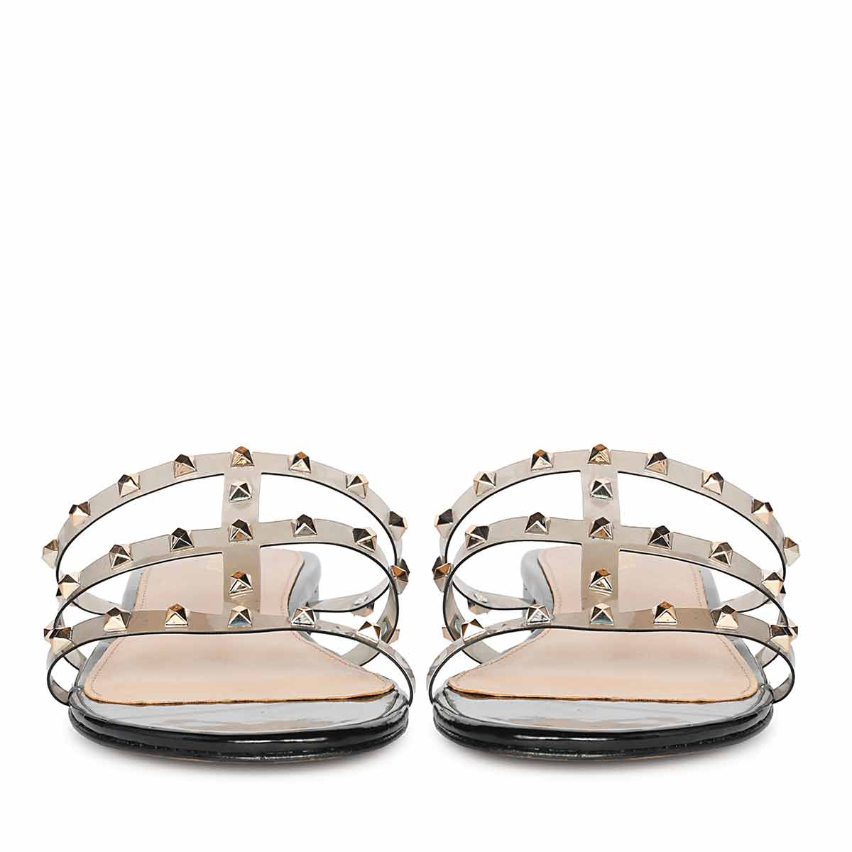 Saint Venera Metal Studded Black Vegan Leather Flats - Image 4