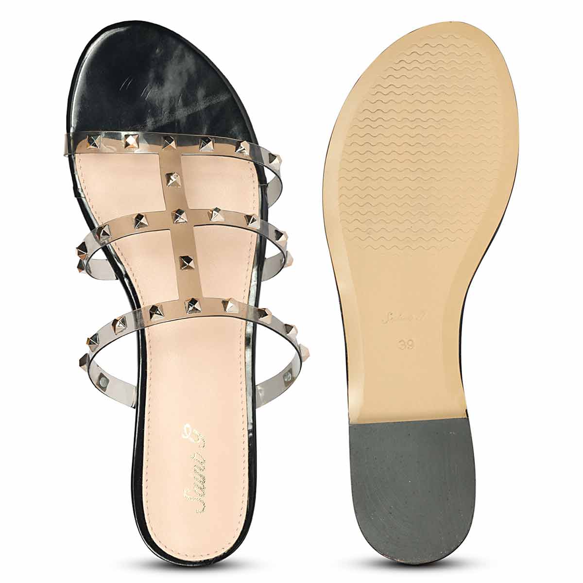 Saint Venera Metal Studded Black Vegan Leather Flats - Image 7