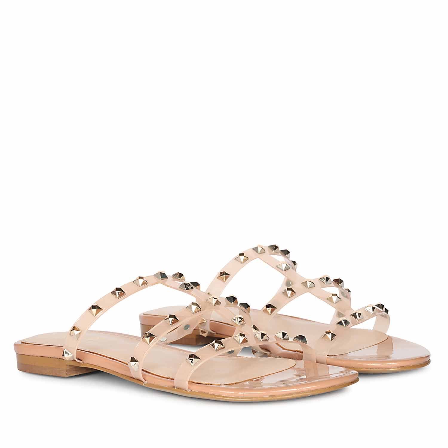 Saint Venera Metal Studded Blush Vegan Leather Flats - Image 3